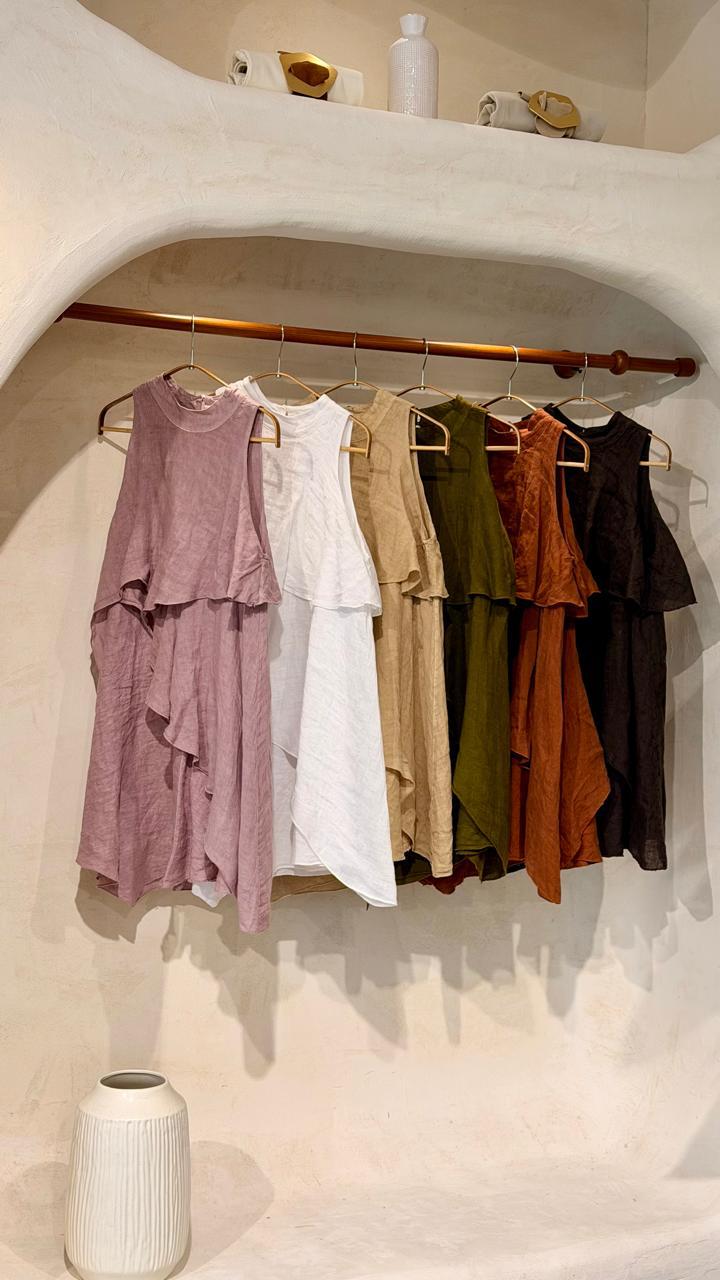 Volant Linen Dress