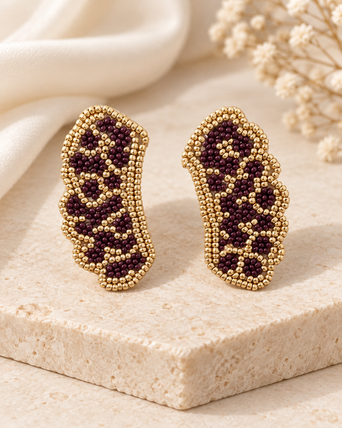 Bordeaux Beaded Earrings