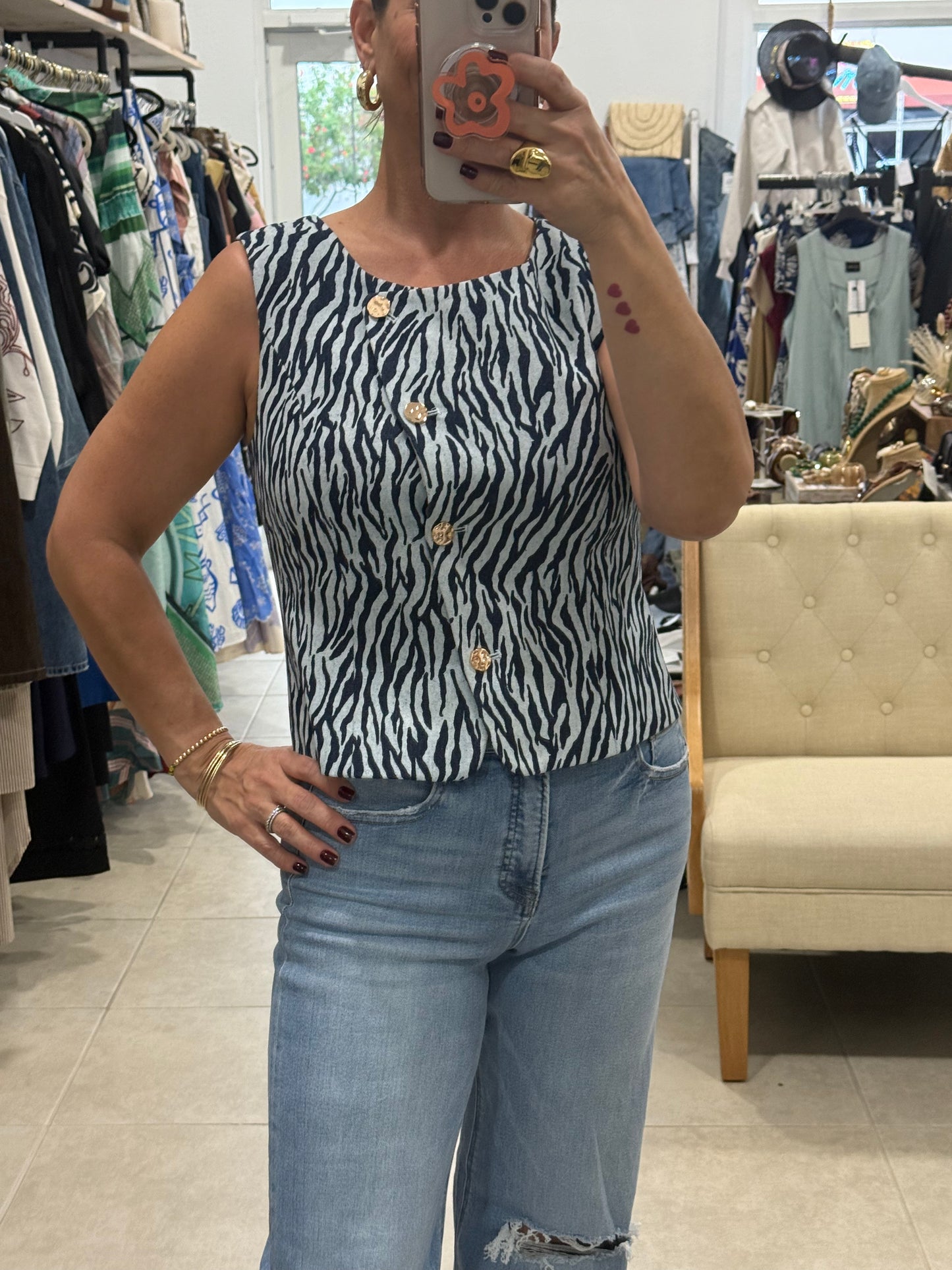 Blue Zebra Vest Top