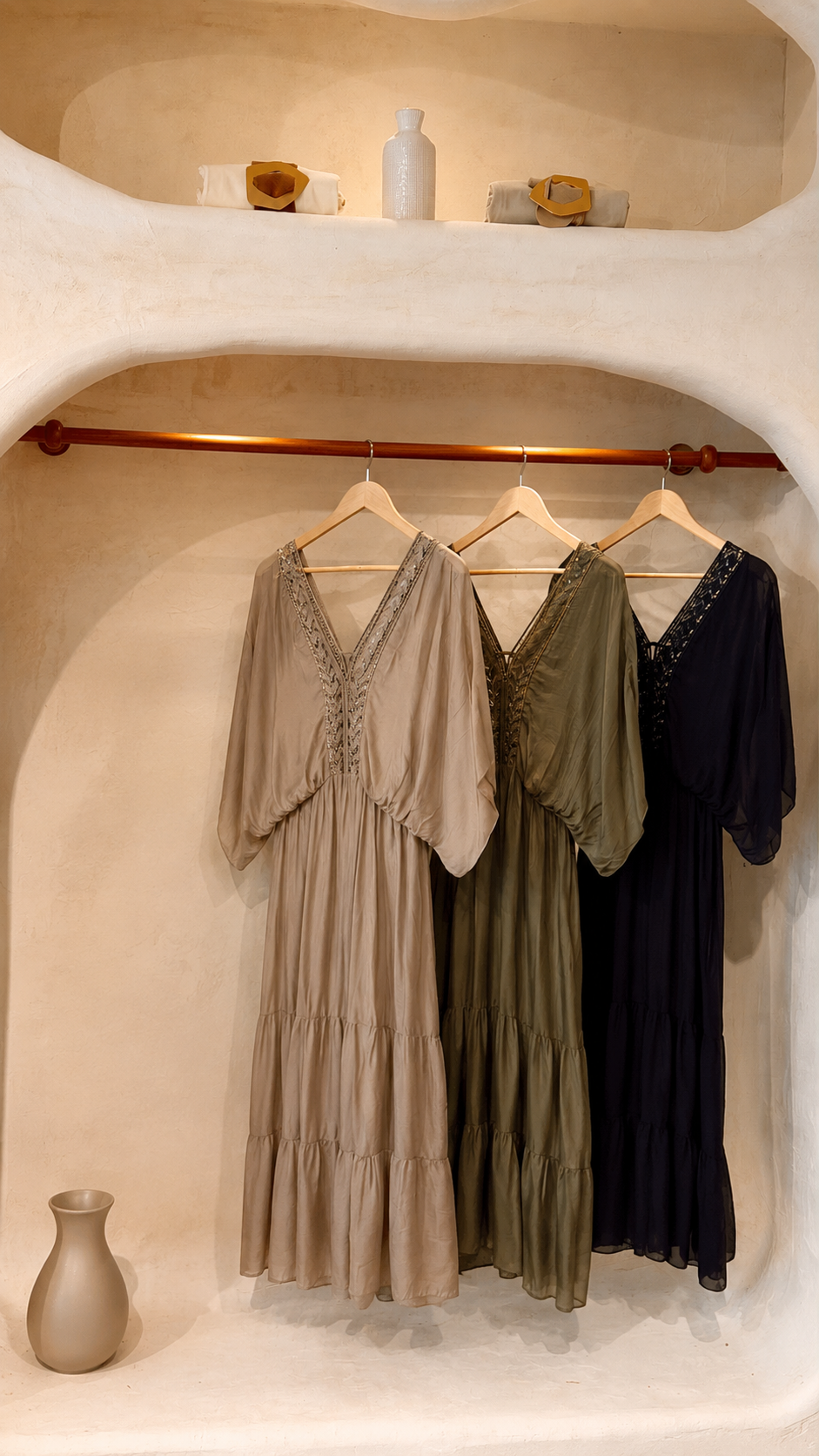 Olive Silk Midi Dress