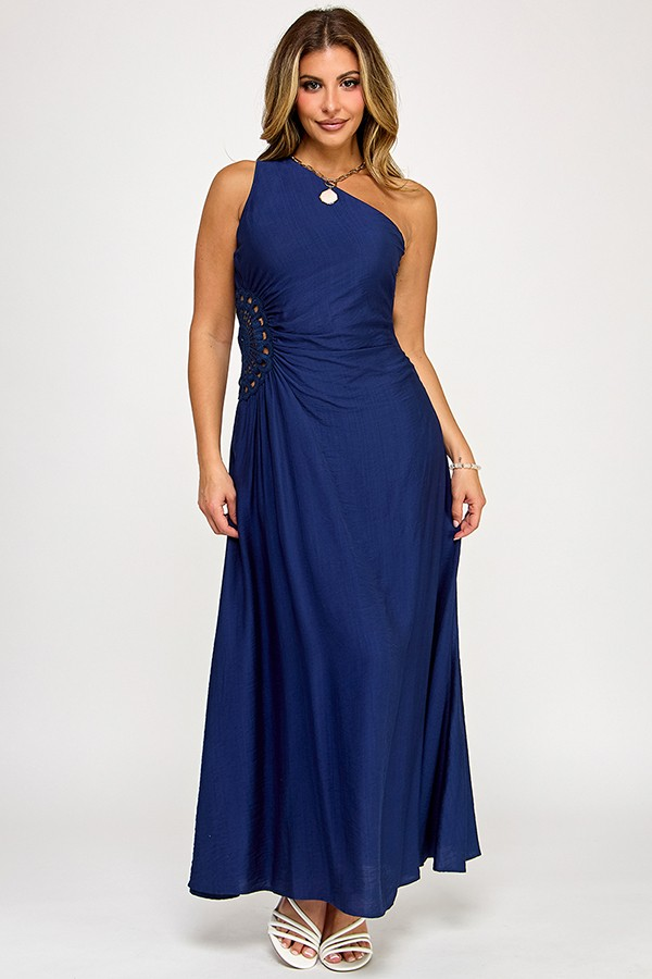 Navy Horizon One-Shoulder Maxi
