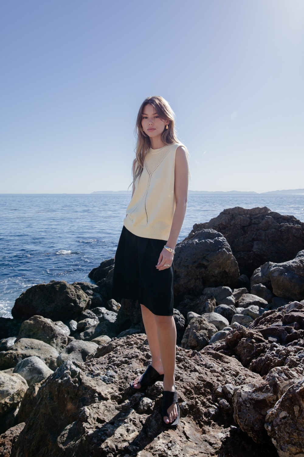 Tessa Side-Slit Knee-Length Tailored Shorts