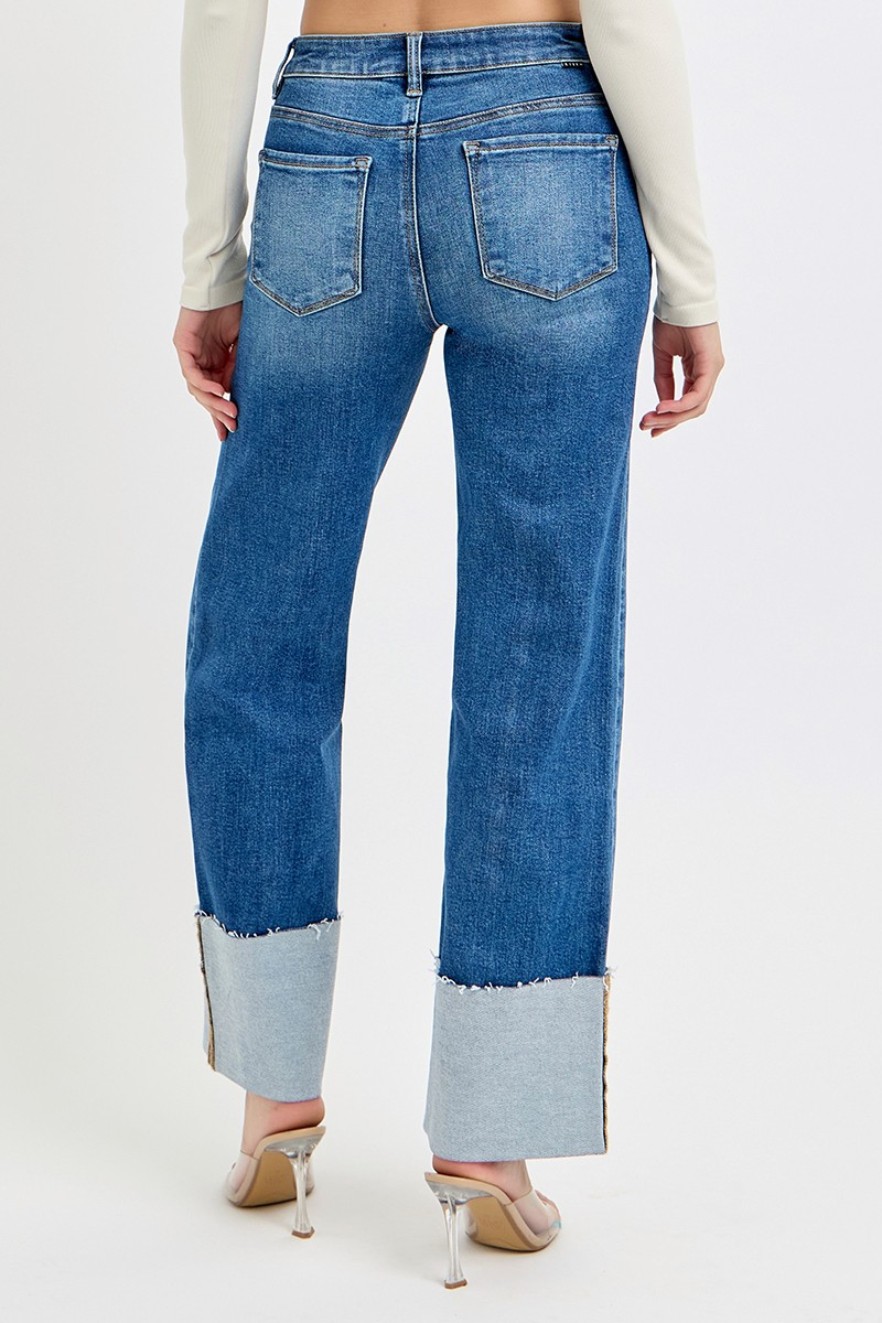 Gina High-Rise Wide-Cuff Ankle Jeans