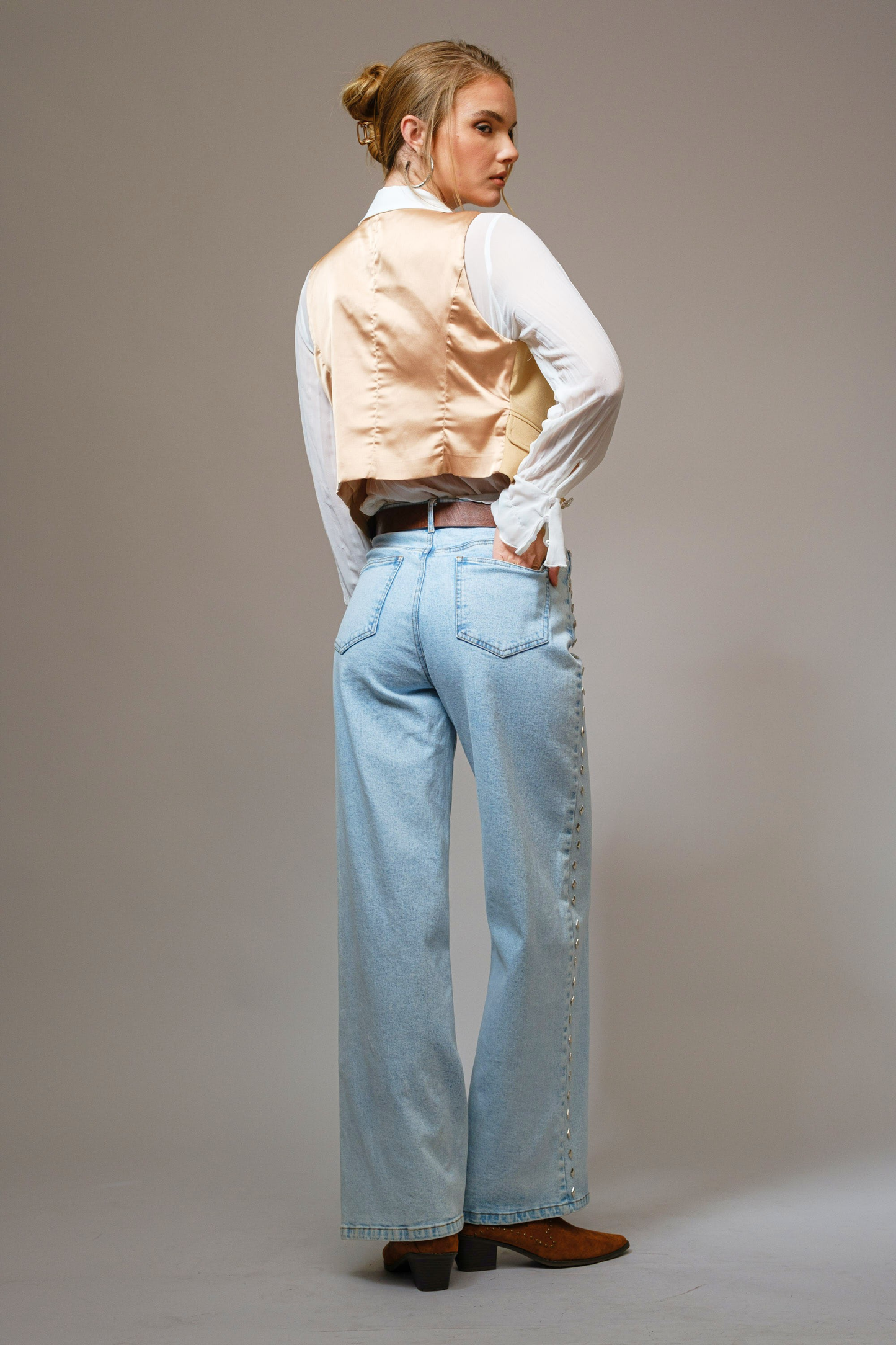 Western Diamond Studded Straight Leg Jeans