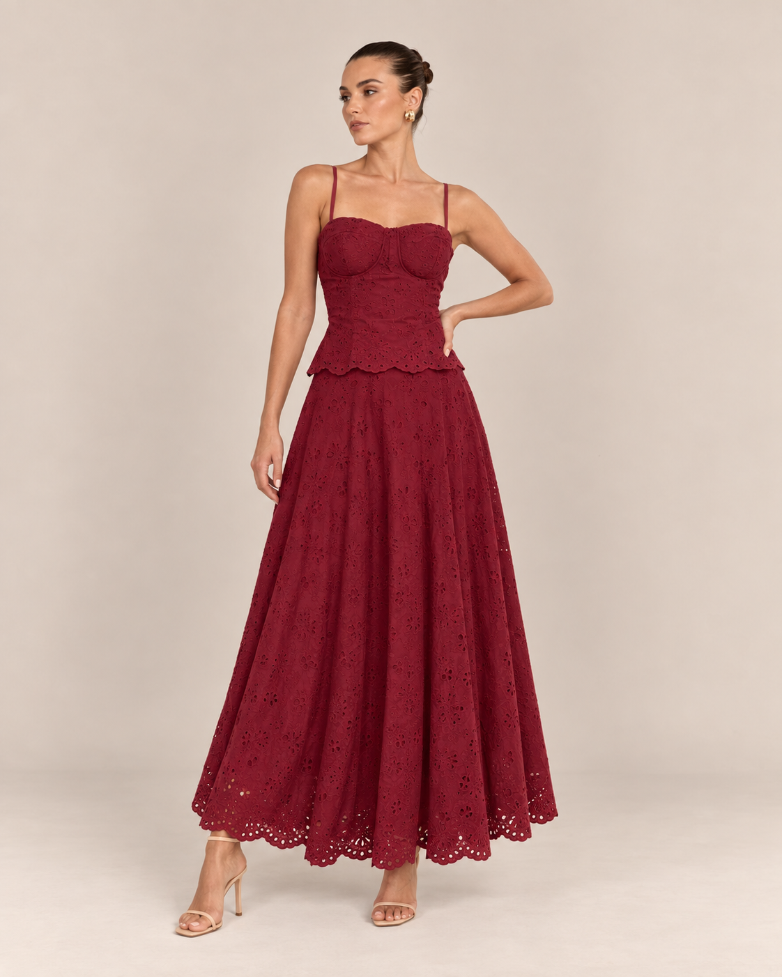 Burgundy Eyelet Skirt Set