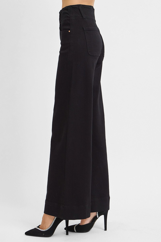 Ali High Rise Ankle Wide Black Jeans
