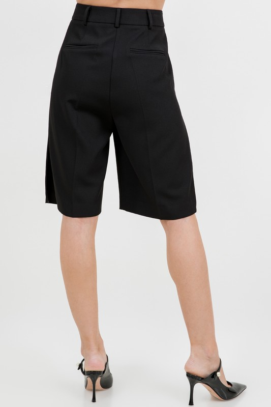 Tessa Side-Slit Knee-Length Tailored Shorts