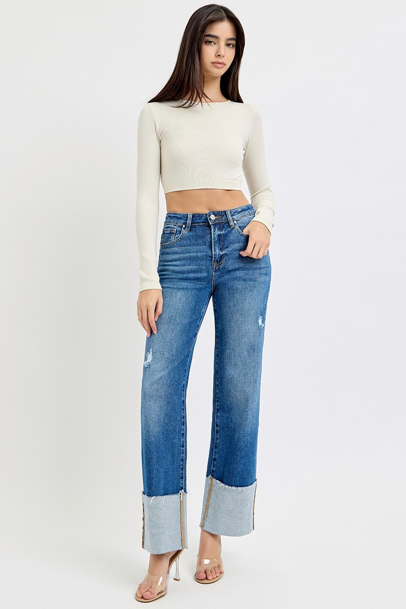 Gina High-Rise Wide-Cuff Ankle Jeans