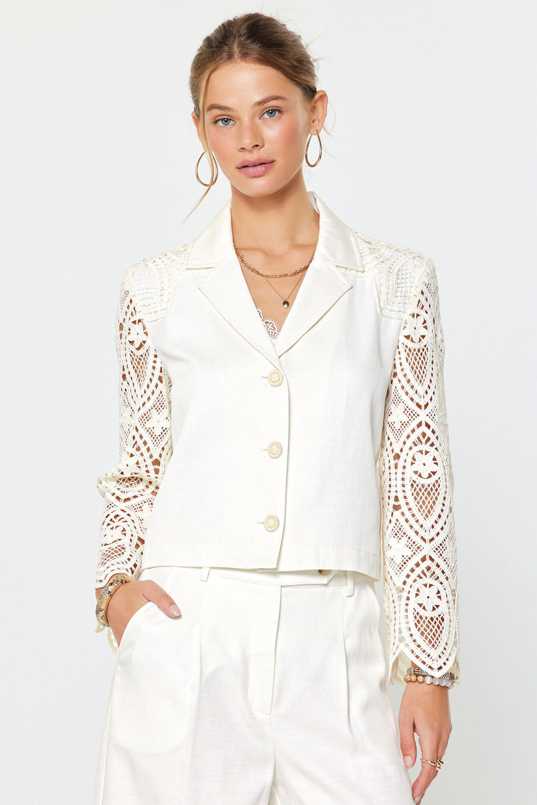 Arabella Cropped Pant Set with Crochet Trim