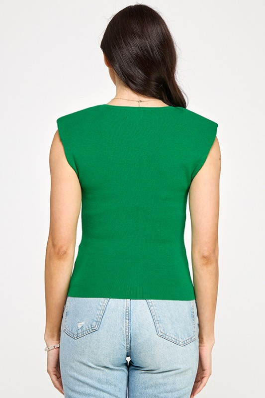 Verde Sculpt Knit Cap-Sleeve Top
