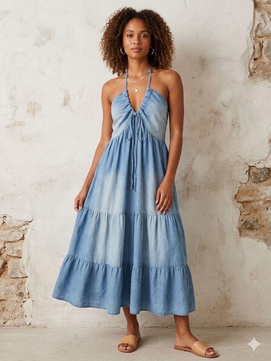 skye maxi dress Denim Color:Bright-Green lily_hem_style::Open Slit 5 Reasons Why Formal The corset
