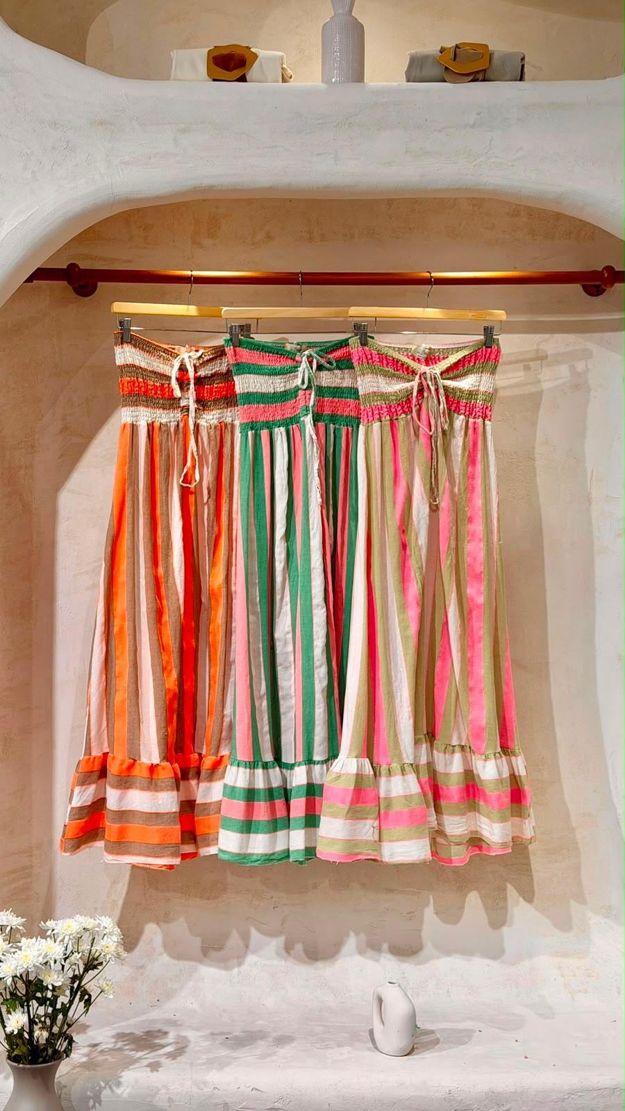 Colores Linnen Strapless Striped Maxi Dress