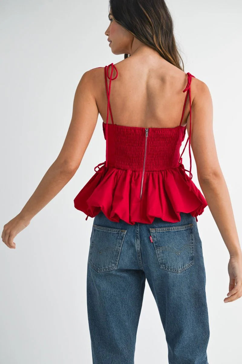 Scarlet Peplum Tie-Strap Top