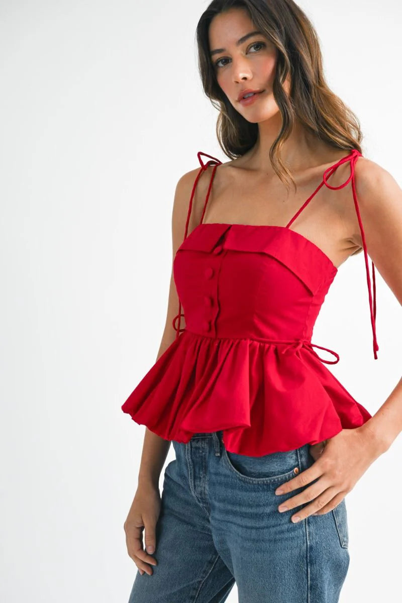 Scarlet Peplum Tie-Strap Top