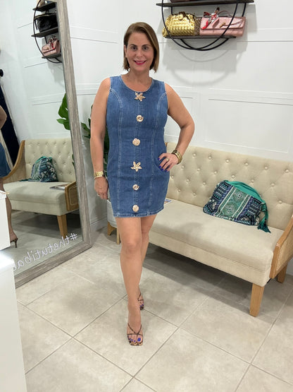 Golden Charm Mini Denim Dress