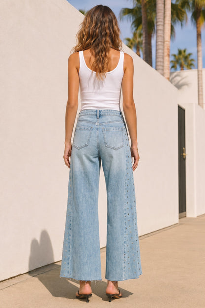 Rhinestone Wide Leg Denim Jeans