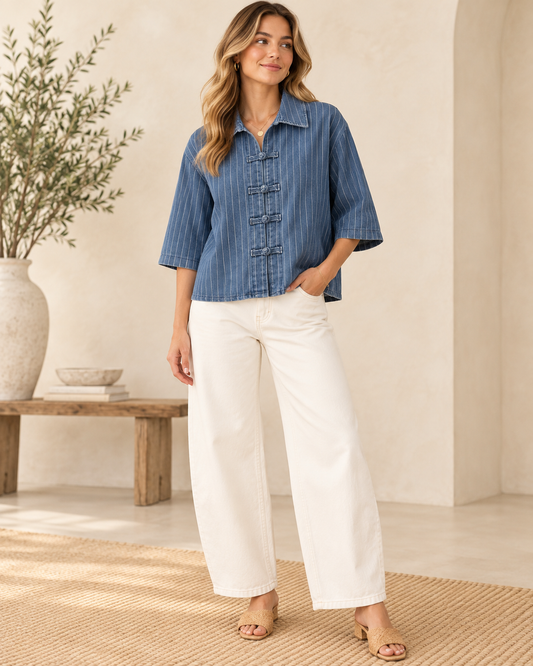 Pinstripe Denim Blouse