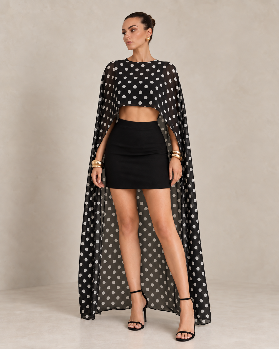 Polka Cape Skirt Set