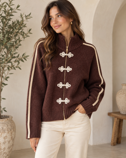 Frog Detail Zip-Up Sweater