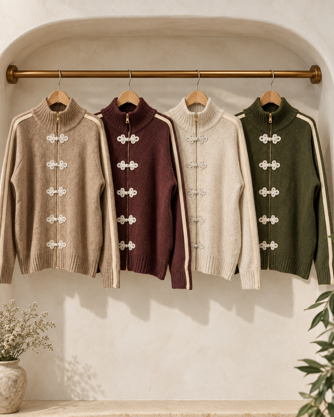 Frog Detail Zip-Up Sweater