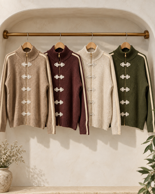 Frog Detail Zip-Up Sweater
