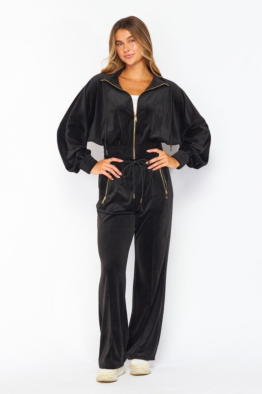 Adele Velour Funnel Neck Zip Up Jacket & Pant Set