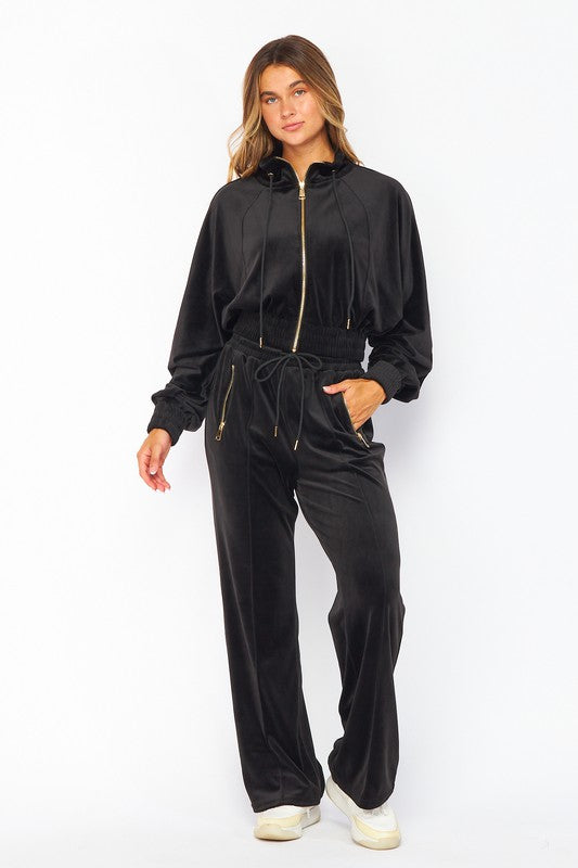 Adele Velour Funnel Neck Zip Up Jacket & Pant Set