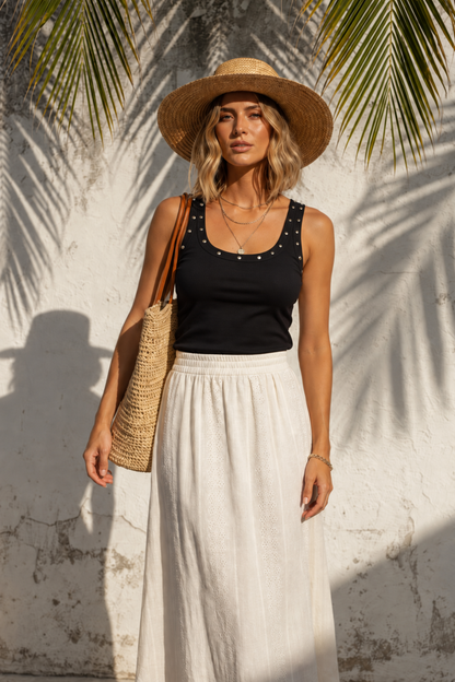 Stud Trim Scoop Neck Tank
