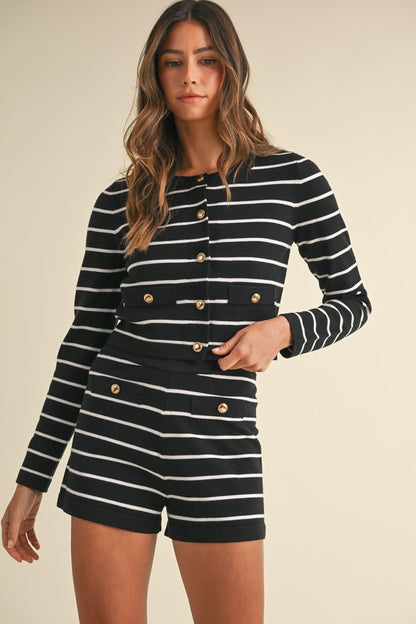 Aspen Stripe Knit Button Down Cardigan & Short Set