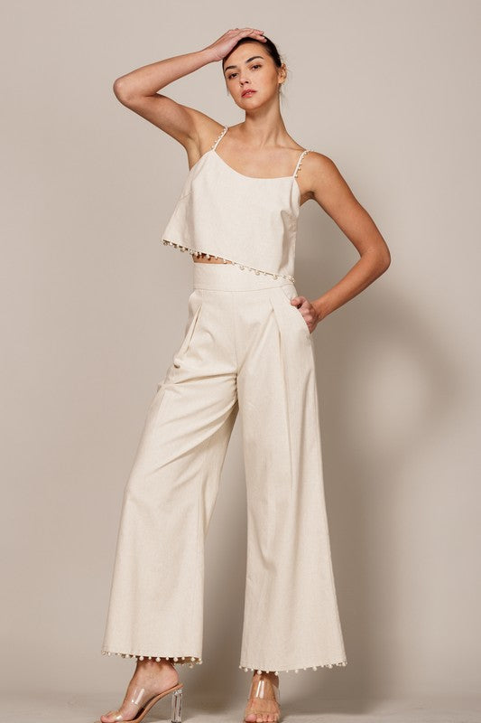 Pearl Trimmed Camisole Top & Wide Pant