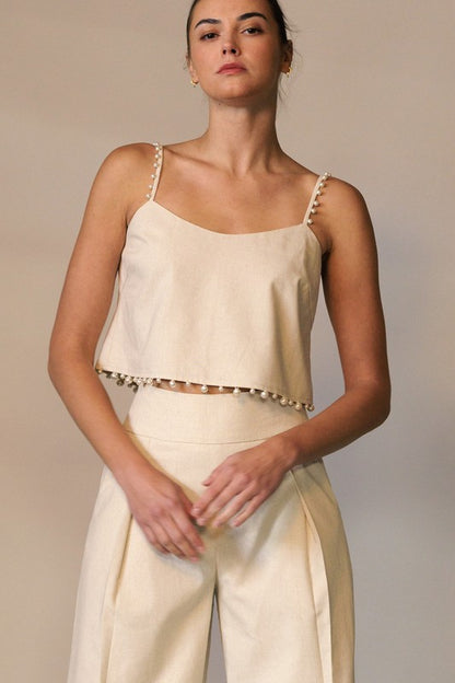 Pearl Trimmed Camisole Top & Wide Pant