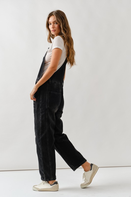 Brooks Black Slouchy Relax Fit Denim Overalls
