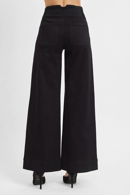 Ali High Rise Ankle Wide Black Jeans