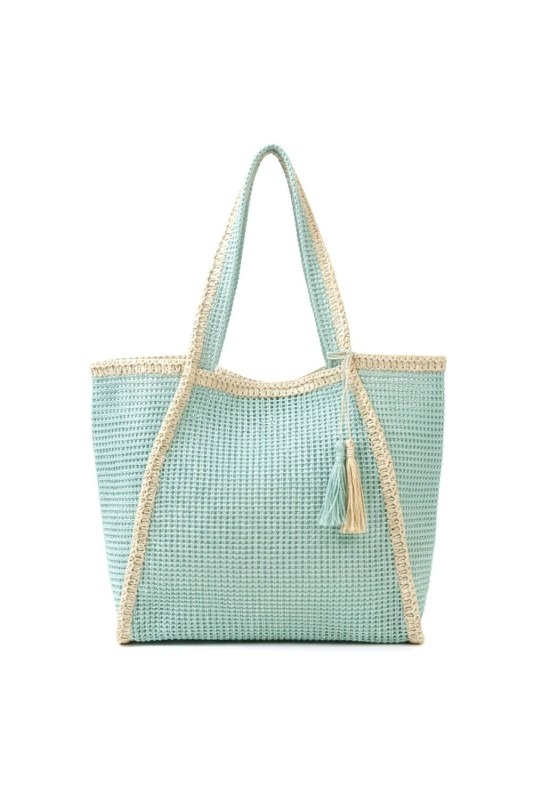 Tassel Two-Tone Woven Straw Tote