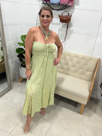 Linen Lace Strapless Dress