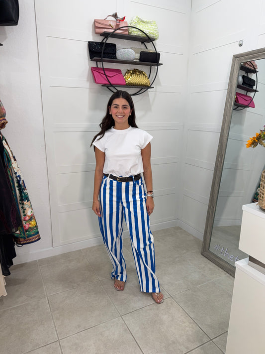 Blue Stripe Barrel Pants