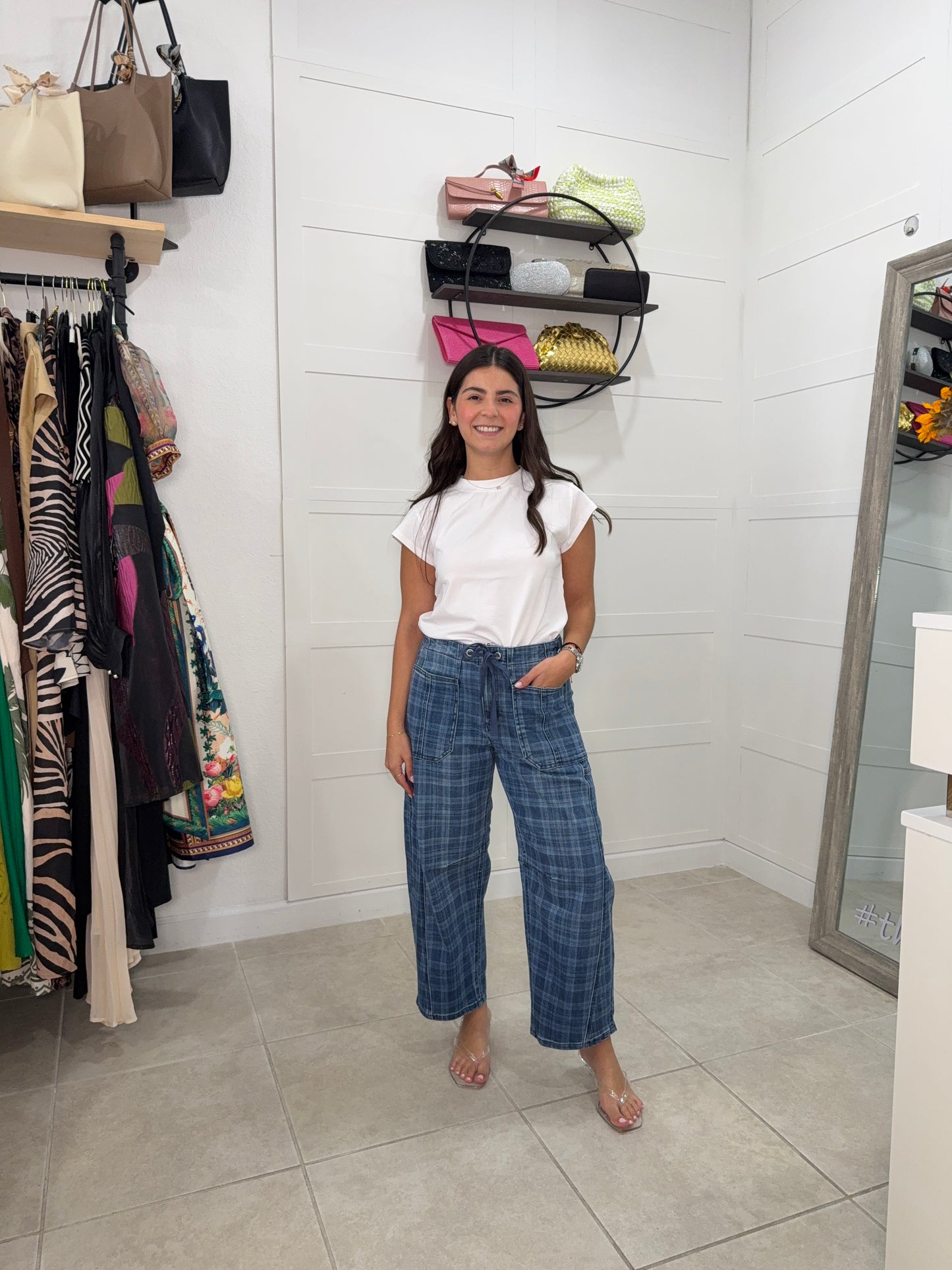 Slouchy Barrel Plaid Jeans