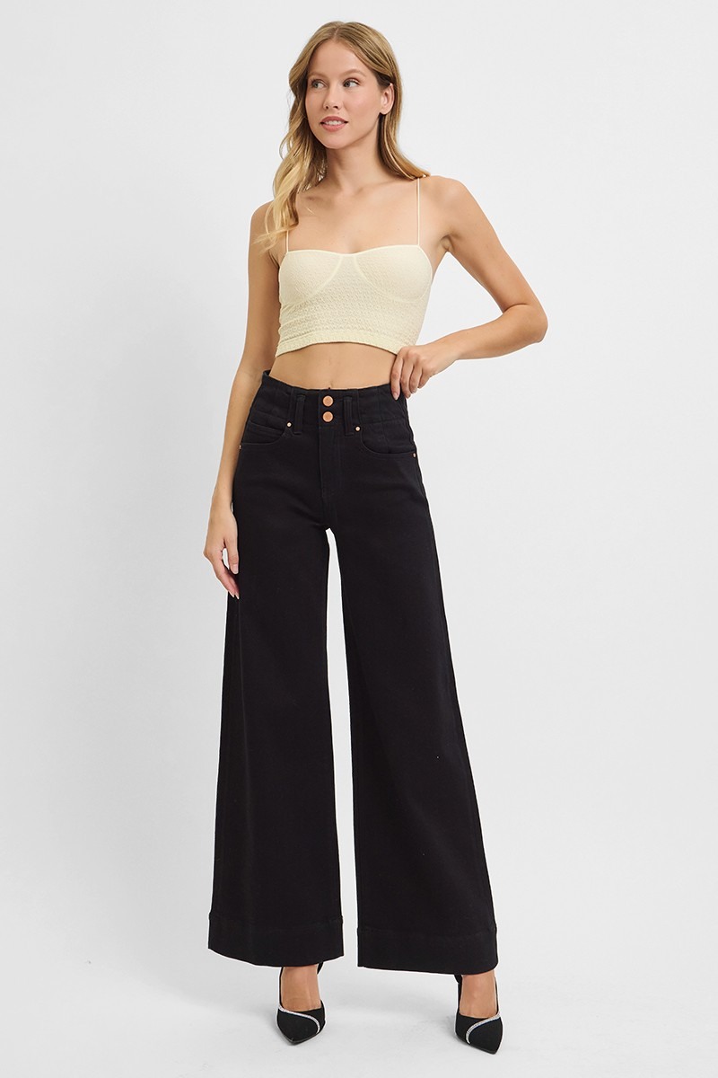 Ali High Rise Ankle Wide Black Jeans