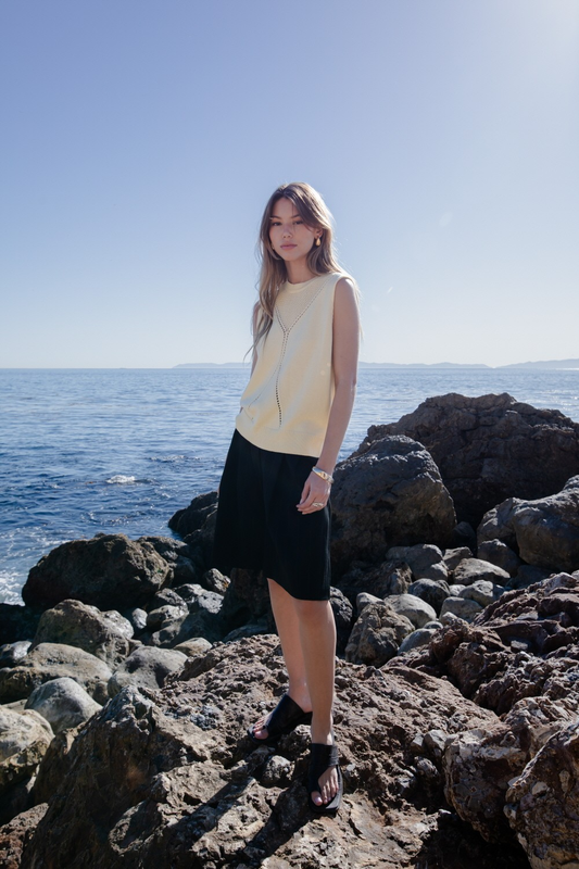 Tessa Side-Slit Knee-Length Tailored Shorts