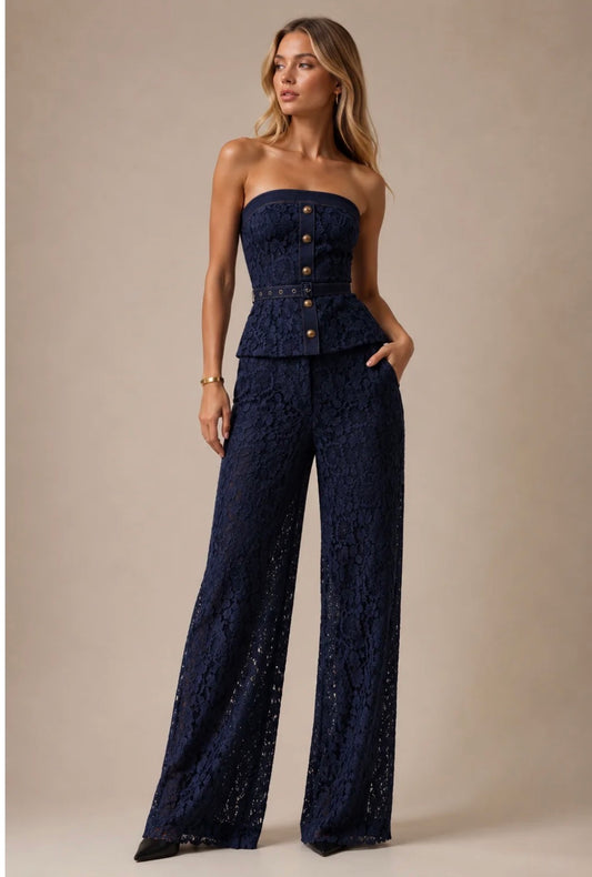 Navy Luxe Lace Pant Set