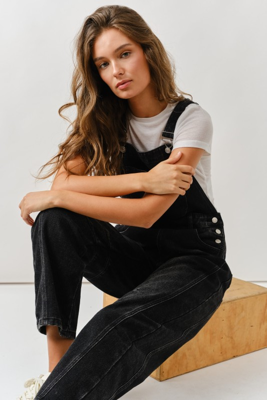 Brooks Black Slouchy Relax Fit Denim Overalls