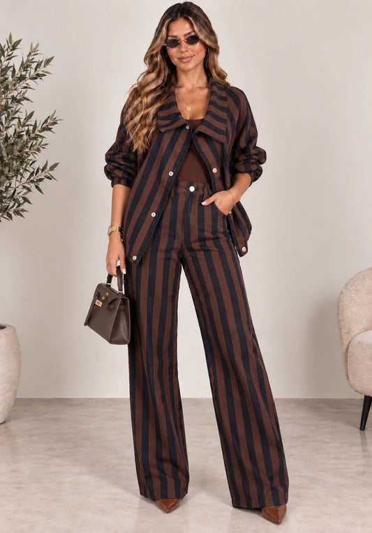 Choco Stripe Denim Pant Set