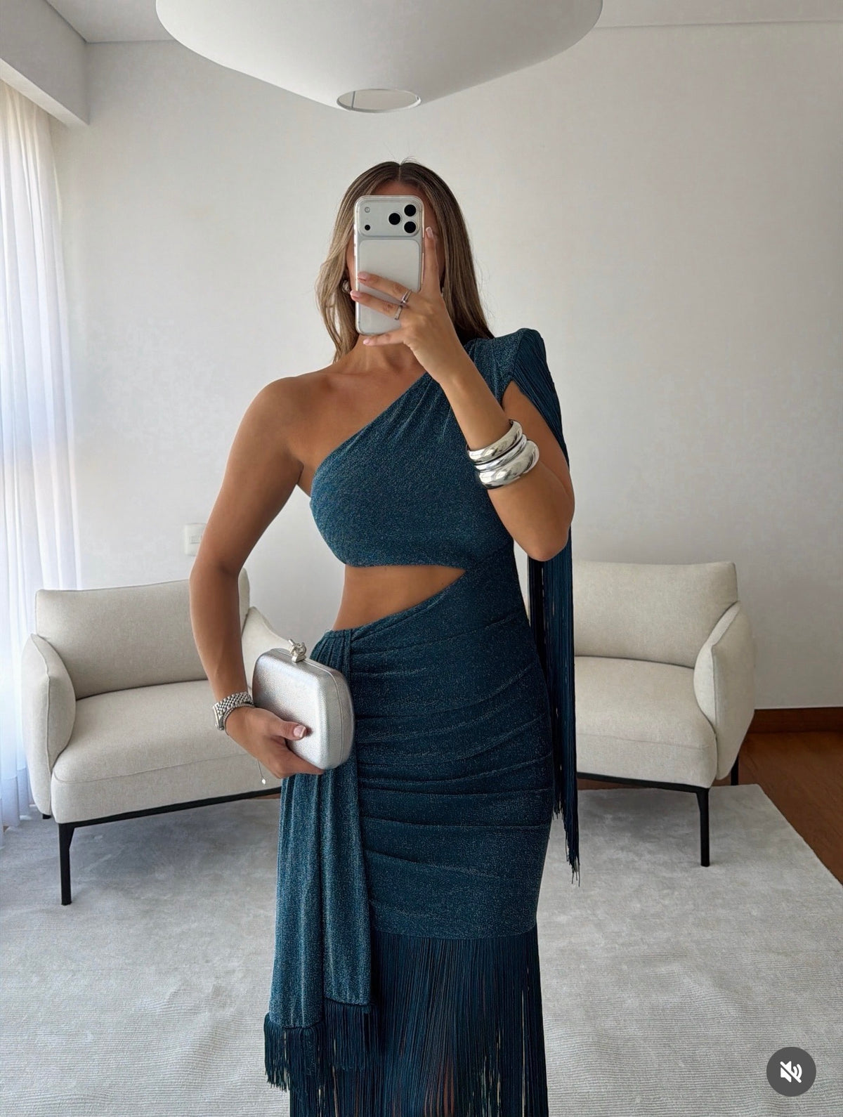 Teal Fringe Gown