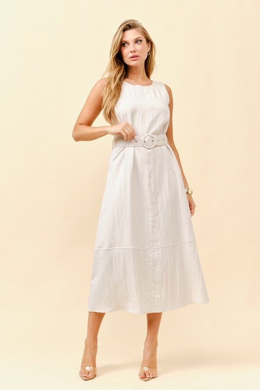 Santorini Belted Linen-Blend Midi