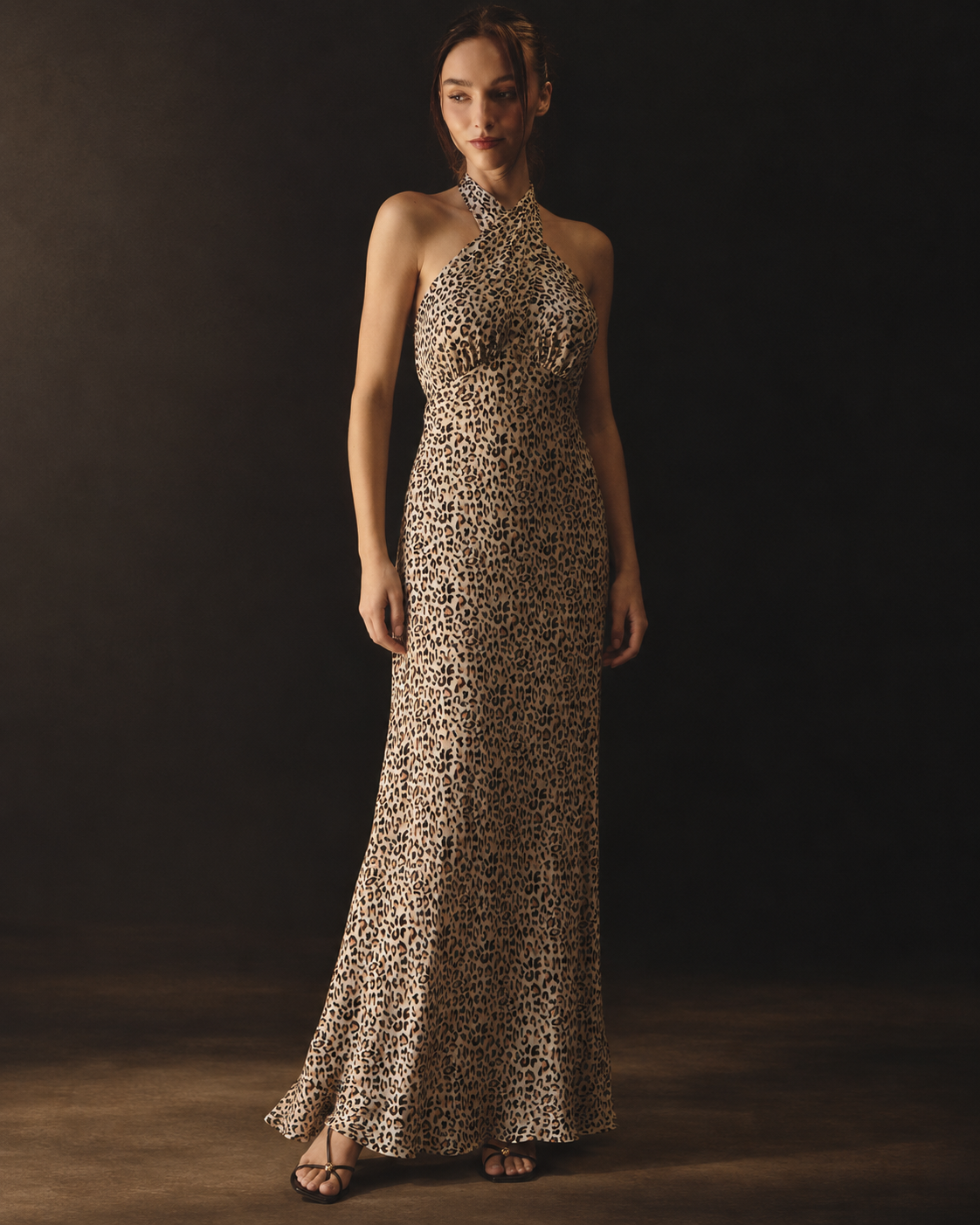 Leopard Print Cross Halter Maxi Dress
