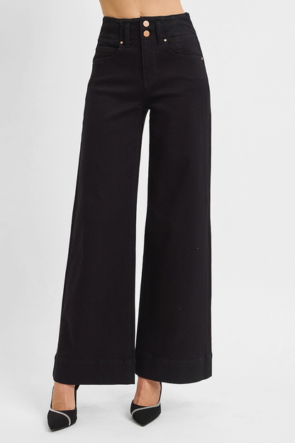Ali High Rise Ankle Wide Black Jeans