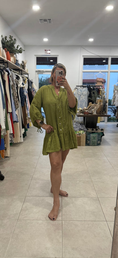 Olive Grove Linen Dress