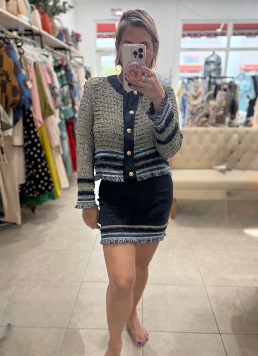 Coco Textured Stripe Fringe Skirt Set