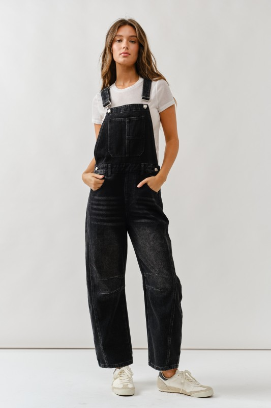 Brooks Black Slouchy Relax Fit Denim Overalls