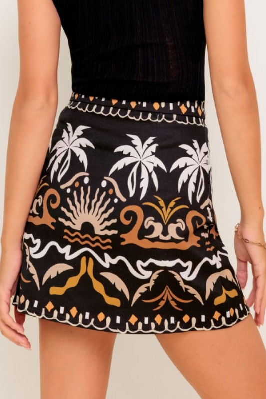 Sunset Palms Stretch Mini Skirt